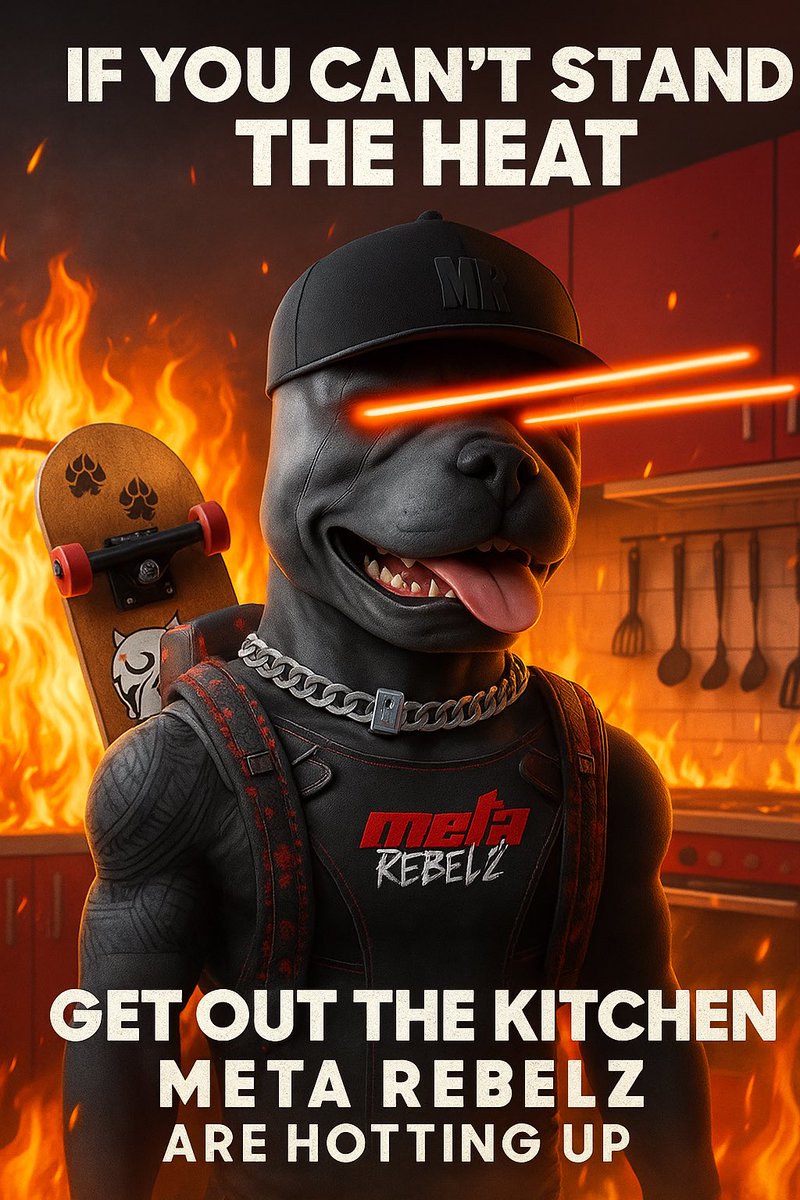 🔥 If you can't stand the heat, get out the kitchen.
The Meta Rebelz are turning up the fire and they're just getting started.
Skate-ready, laser-focused, and hotter than ever. 🔥🐾 

#MetaRebelz #NFT #Web3