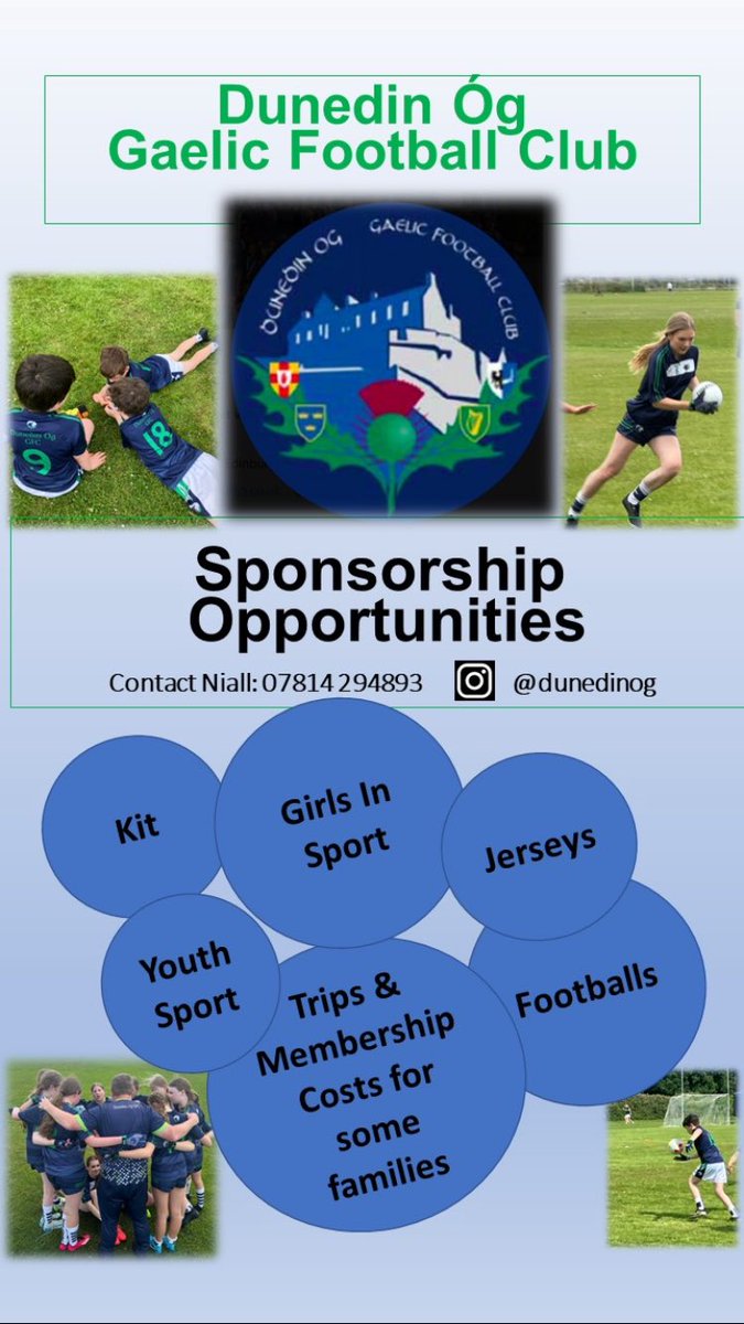 Sponsorship Opportunties available at Dunedin Óg Gaelic football club in Edinburgh. Get in touch and see how you can help grow our amazing club! #dunedinog #gaa #edinburgh #sponsorship #youthsport #girlsinsport