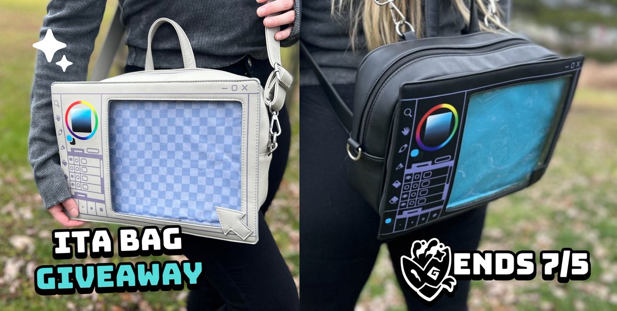 🎨ART PROGRAM ITA BAG GIVEAWAY! (USA ONLY)

🎁 TWO WINNERS! 
You may choose either color.

TO ENTER: 
-Like + RT
-Follow <a href="/starheavenly/">🌐💾Sawyer</a> OR <a href="/Arcade_Bandits/">Arcade Bandits ⚠️ hiatus</a> 
-Comment your favorite thing to draw (or your favorite kind of art if you don't draw!)

📅Ends July 5th