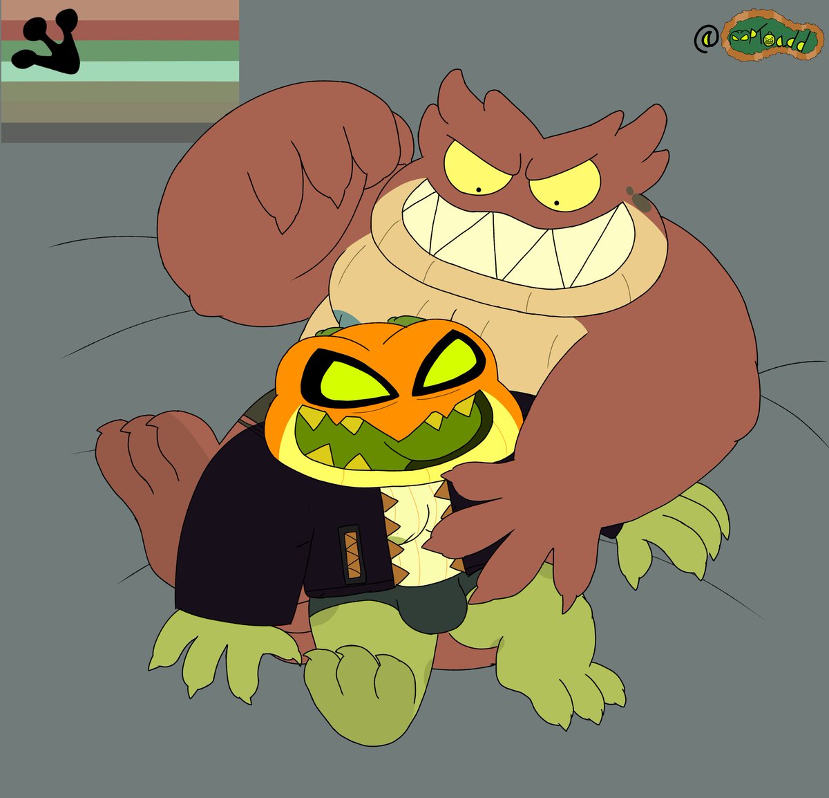MPToadd's tweet image. #TOADSasBEARS pride starting strong with me slackin off with my fave toad Bog 

N lovin every minute with each other🎃🧡

#Amphibia #Bog