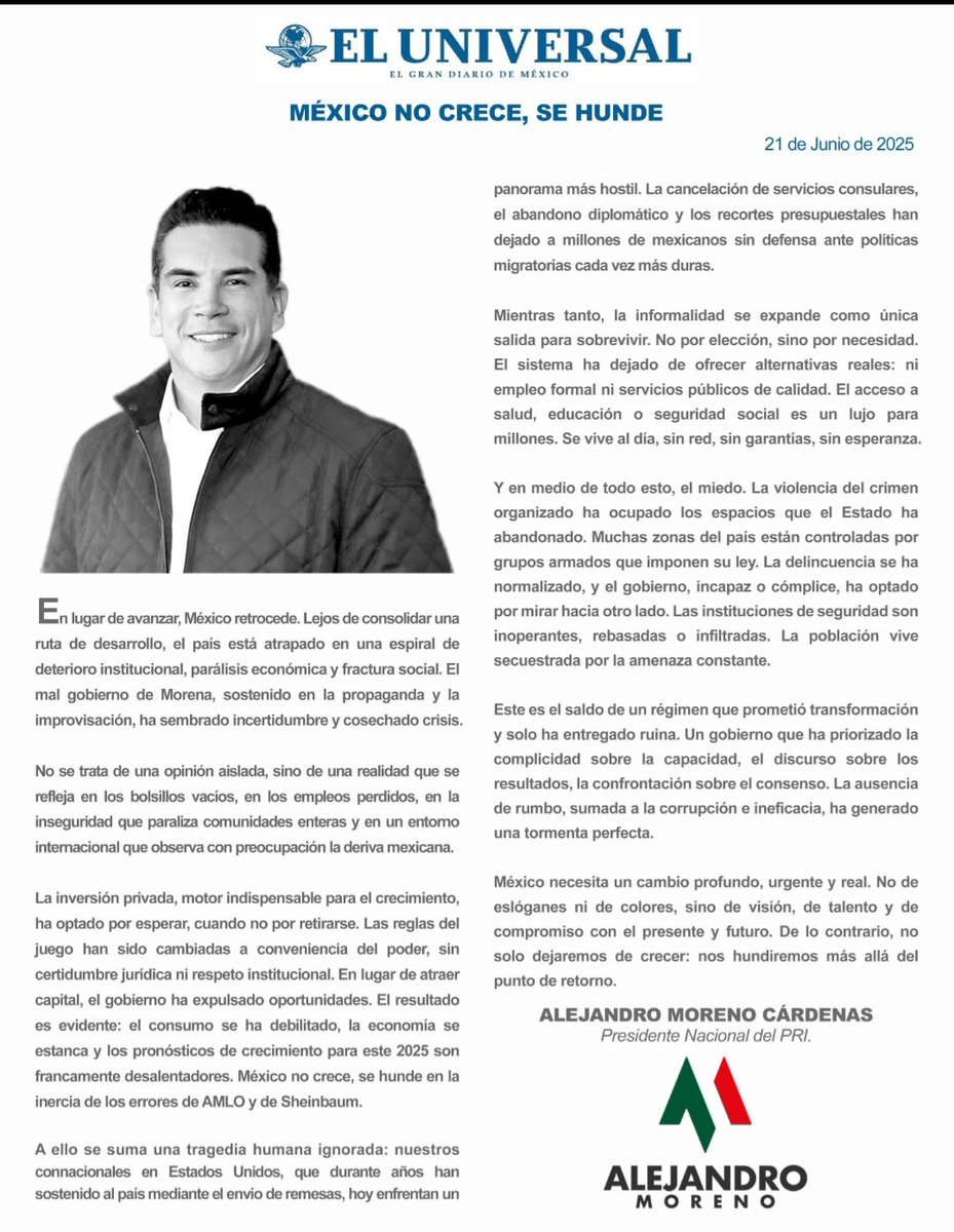 Jorge González Ilescas (@jvgilescas) on Twitter photo Puntual señalamiento del Senador <a href="/alitomorenoc/">Alejandro Moreno</a> .
Mexico no crece,se unde.
<a href="/diario24horas/">@diario24horas</a> <a href="/adn40/">adn40</a> <a href="/albermontmex/">Alberto Montoya</a> <a href="/EvidenciaLa/">La Evidencia News</a> <a href="/r_g_illescas/">Rodrigo Gonzalez Illescas 🦇</a> <a href="/Andremmar/">Andrea Ruiz</a> <a href="/Lhiyzp/">Liz Bravo</a> <a href="/lucecastillejos/">Lucero Castillejos</a> <a href="/efektoaguila/">Alfredo Martínez d A</a> <a href="/idigitaloaxaca/">Información-Digital</a> <a href="/TiempoDigitalMx/">Tiempo Digital</a> Puntual señalamiento del Senador <a href="/alitomorenoc/">Alejandro Moreno</a> .
Mexico no crece,se unde.
<a href="/diario24horas/">@diario24horas</a> <a href="/adn40/">adn40</a> <a href="/albermontmex/">Alberto Montoya</a> <a href="/EvidenciaLa/">La Evidencia News</a> <a href="/r_g_illescas/">Rodrigo Gonzalez Illescas 🦇</a> <a href="/Andremmar/">Andrea Ruiz</a> <a href="/Lhiyzp/">Liz Bravo</a> <a href="/lucecastillejos/">Lucero Castillejos</a> <a href="/efektoaguila/">Alfredo Martínez d A</a> <a href="/idigitaloaxaca/">Información-Digital</a> <a href="/TiempoDigitalMx/">Tiempo Digital</a>