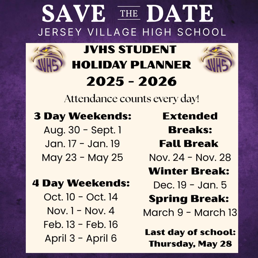 It's never to early to plan ahead! Here are some helpful dates to know when making plans: