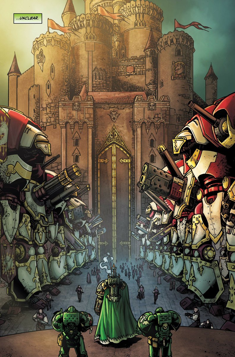 vapertvaping's tweet image. I personally think this is the single most amazing imperial knight art that I've seen, and it's just a panel for a comic 😭