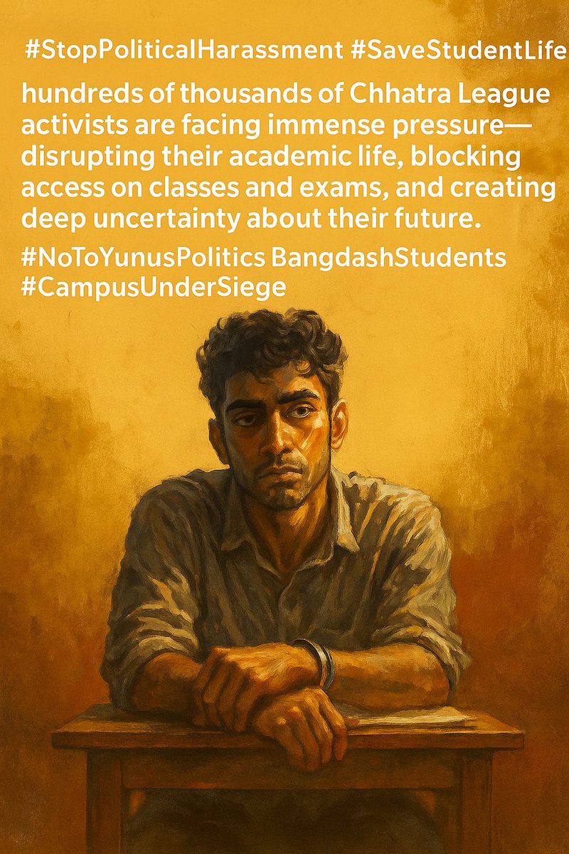 ANGOfficialBD's tweet photo. Hundreds of thousands of #ChhatraLeague activists are facing immense pressure due to Yunus' political maneuvers disrupting their academic life, blocking access to classes and exams, and creating deep uncertainty about their future.
#StopPoliticalHarassment #SaveStudentLife https://t.co/U0mLRL49kO