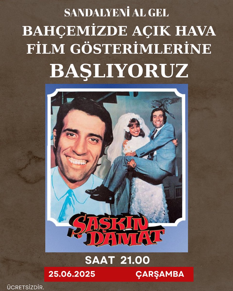 Yaz sinemalarına başlıyoruz.
Saat: 21:00
TAKSAV BAHÇE