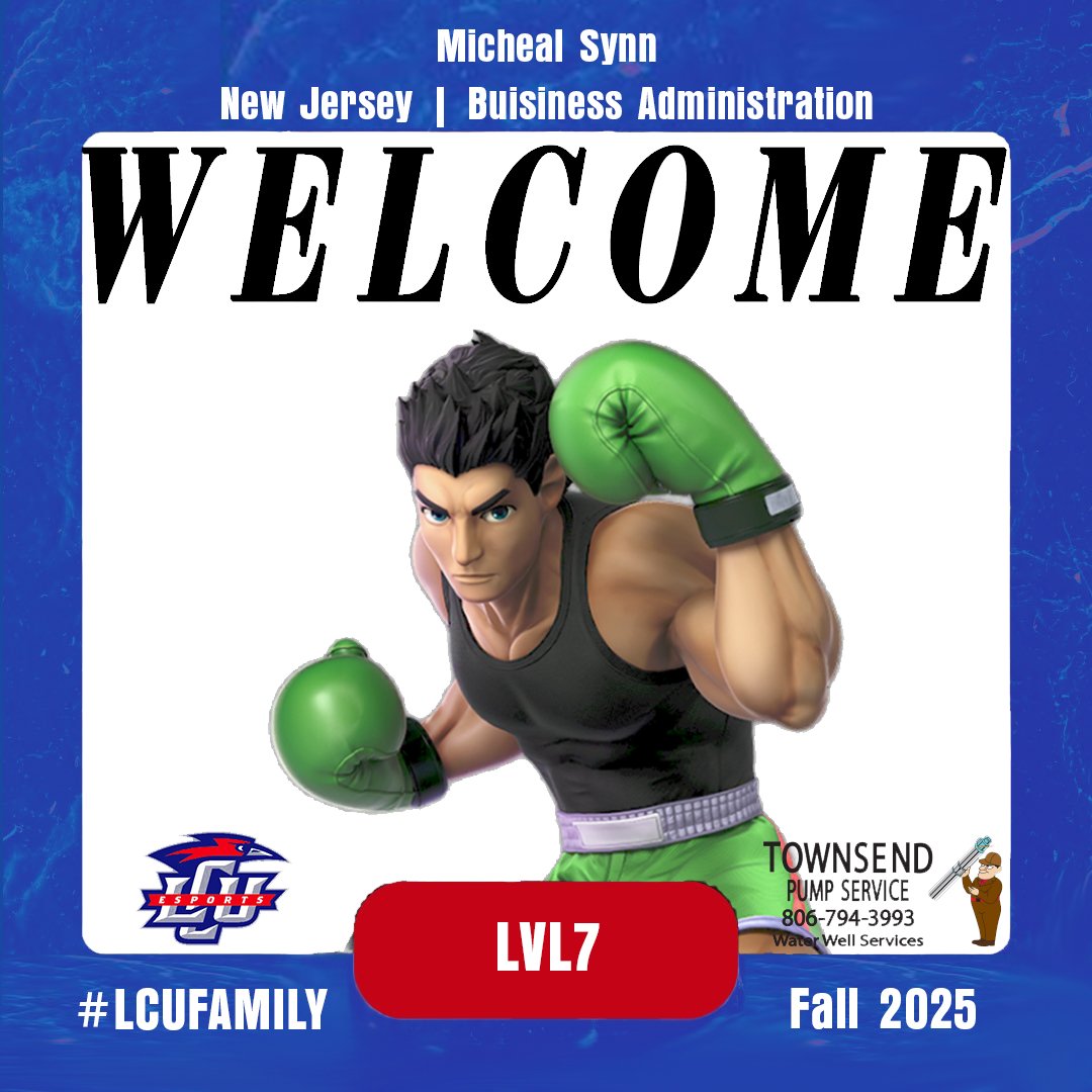 We are excited to welcome Micheal "LVL 7" Synn to the LCU Esports family! 

A strong challenger from New Jersey, <a href="/LVL7ssbu/">UE | LVL7</a> will attend as a freshman pursuing a degree in business administration.
Welcome to the family! #LCUFamily #BeBlue