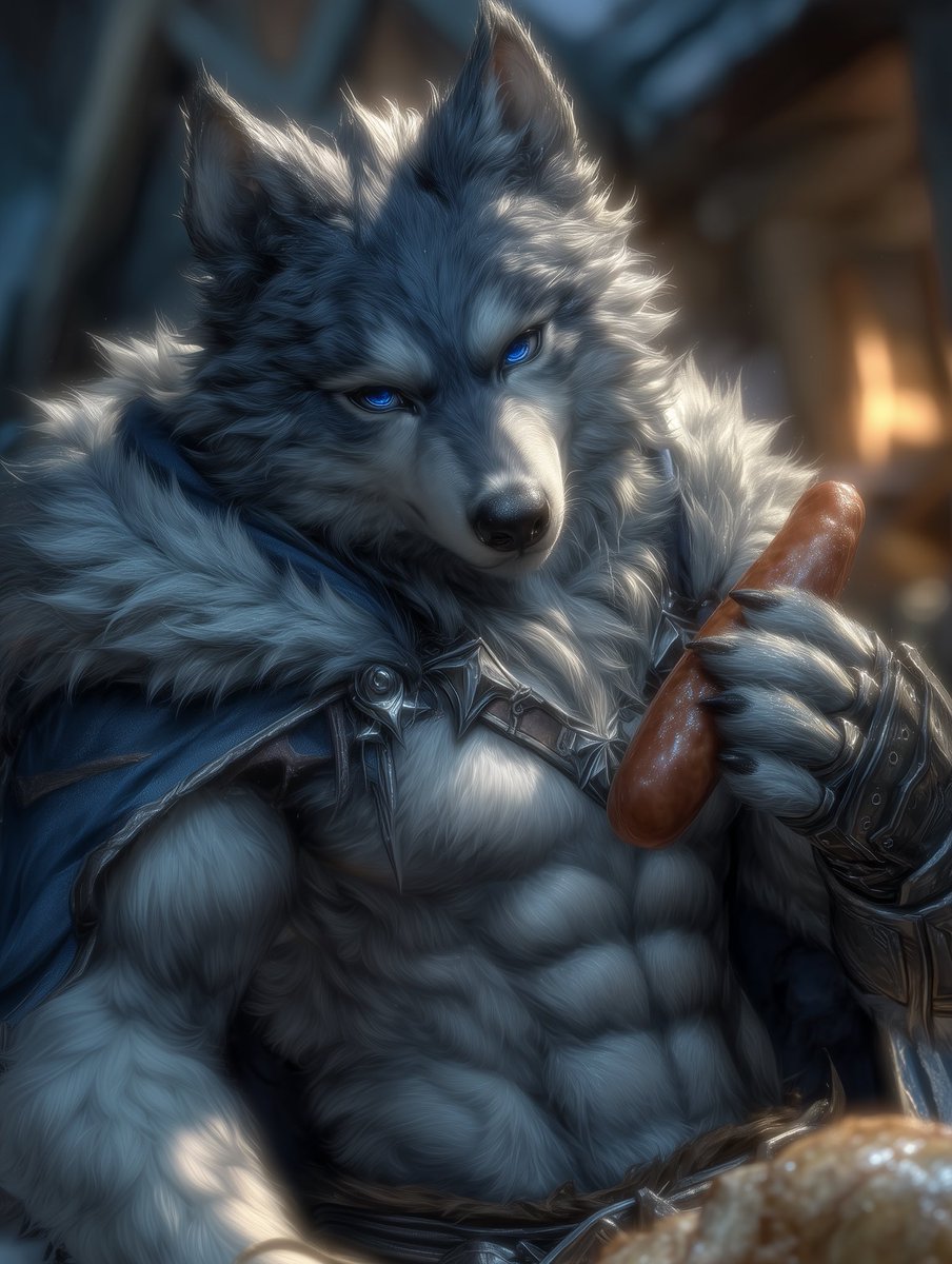 🐺お食事中のオオカミ🍽️
“A wolf dining”
#AIart #furry #kemono #ケモノ #獣人