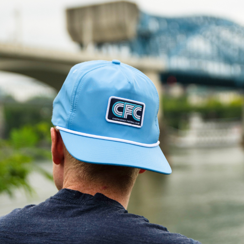 ChattanoogaFC's tweet photo. Our new CFC x @HoviDryGoods hats will be available 𝐓𝐎𝐍𝐈𝐆𝐇𝐓 at the team store inside Finley Stadium!