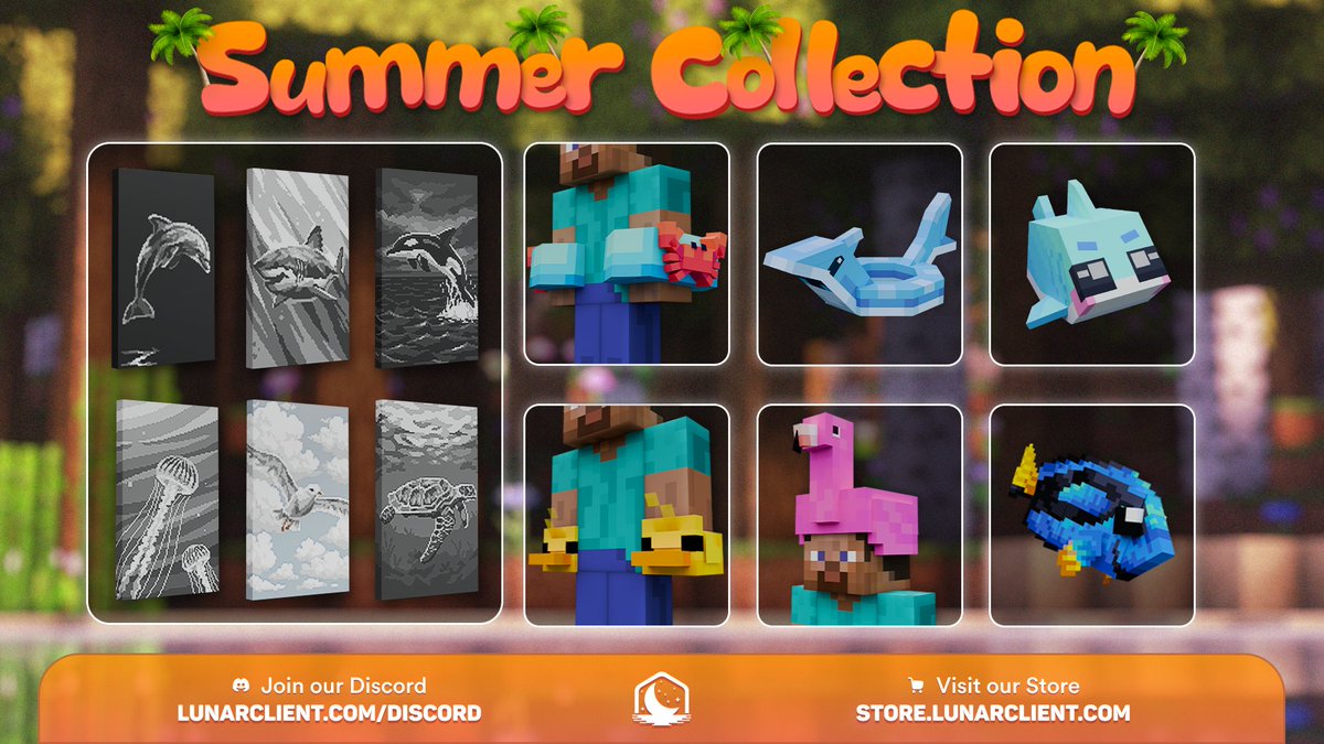 LunarClient's tweet image. New Summer Collection is here! 🌞

Check out our latest Cloaks, Pets, and Bodywear at store.lunarclient.com

The entire store is also 15% off! 💳