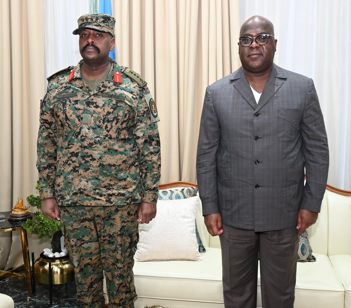 UBC UGANDA (@ubctvuganda) on Twitter photo UPDATE β CDF <a href="/mkainerugaba/">Muhoozi Kainerugaba</a> met with President FΓ©lix Tshisekedi of the DRC today at State House in Kinshasa. Their discussions focused on strengthening bilateral security cooperation and promoting regional stability. UPDATE β CDF <a href="/mkainerugaba/">Muhoozi Kainerugaba</a> met with President FΓ©lix Tshisekedi of the DRC today at State House in Kinshasa. Their discussions focused on strengthening bilateral security cooperation and promoting regional stability.