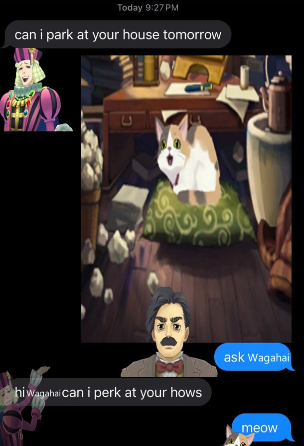 Clouded_Kokoro's tweet photo. I believe that Soseki always consults Wagahai when it comes to important questions!

#tgaa #thegreataceattorney https://t.co/Q9qIPrOOds