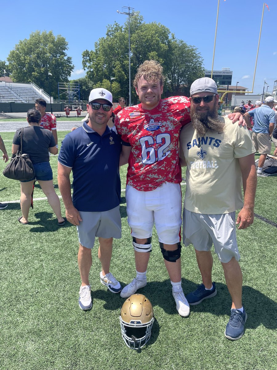 Great seeing Ryan Peterson in the Gold helmet one more time. Congratulations to Ryan and his teammates for their selection into the IHSFCA Shrine game, for a great cause.  Go Saints!