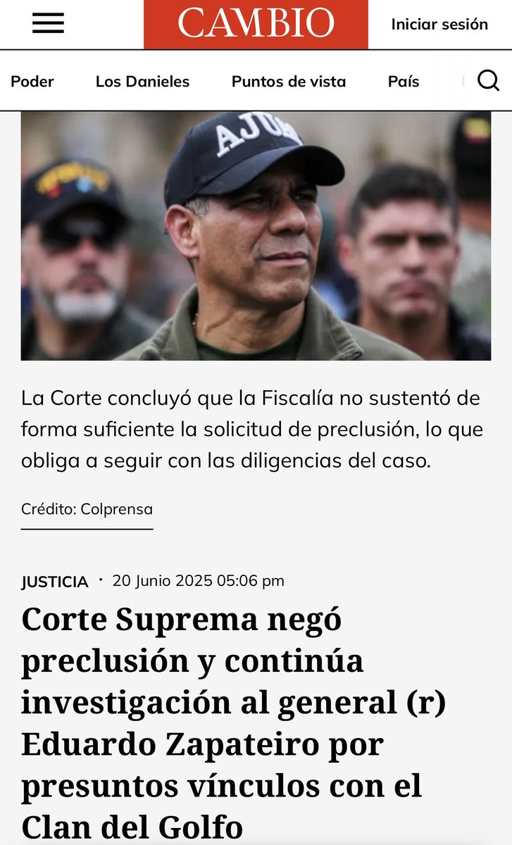 🚨NIEGAN SOLICITUD DE PRECLUSIÓN Y SEGUIRÁN INVESTIGANDO A POR POSIBLES VÍNCULOS CON EL CLAN DEL GOLFO🚨

La Corte Suprema de Justicia negó la solicitud de cerrar anticipadamente la investigación contra el excomandante Eduardo Enrique Zapateiro y sus presuntos vínculos con el