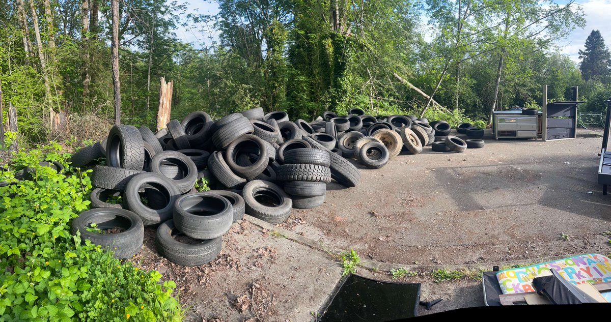 Dumped tires pollute our city and cost a lot to clean up.

Report them with Find It, Fix It or call 206-684-7587
Use a licensed hauler

Let’s keep Seattle safe and beautiful—together.✅ 📲