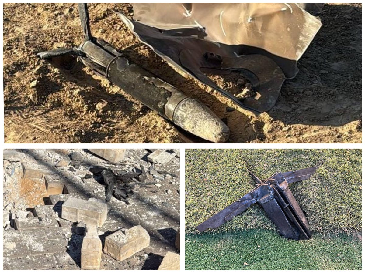 israelpolice's tweet image. Earlier today, police officers and bomb disposal experts from the southern district continued sweeping areas where missile remnants had fallen
⚠️
This is what projectile parts can look like. They often separate mid-air and fall in populated or open areas.
Do not touch or…