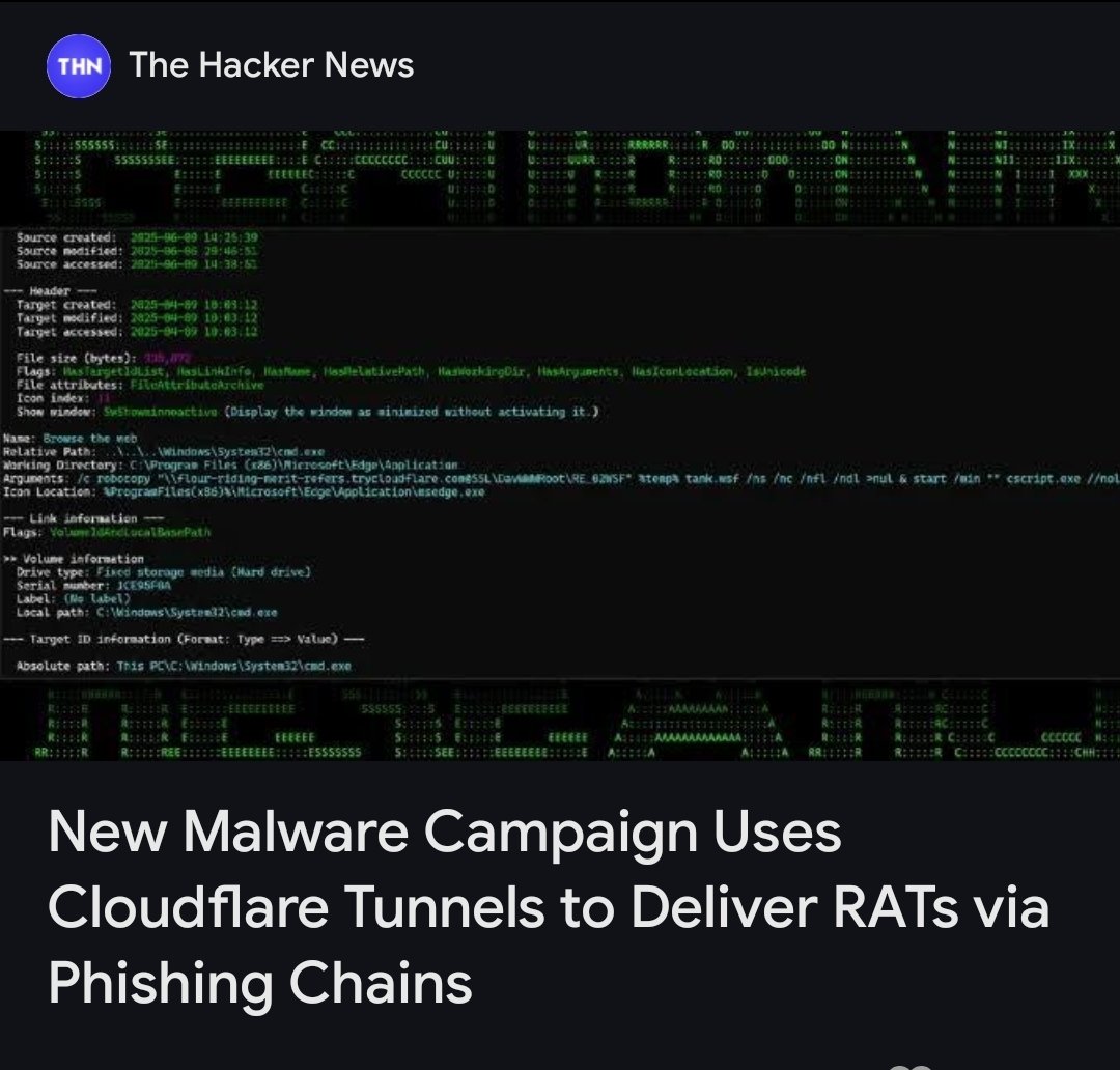 Well it appears APTs are learning from me in real time. This looks familiar doesn't it? 

thehackernews.com/2025/06/new-ma…

Using cloudflare tunnels and malicious LNK files lol 

Right after I demo'd exactly that with my 3 parts series I did as a collaboration with Nahamsec ha 

You can