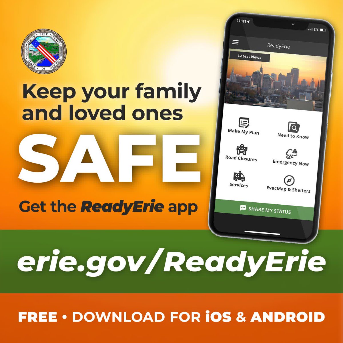 ⚠️ Download the free #ReadyErie app to receive critical weather and emergency alerts through push notifications, locate Erie County's emergency shelters, view up-to-date emergency route maps, and create a personalized Emergency Preparedness Plan. 

Down... erie.gov/ReadyErie