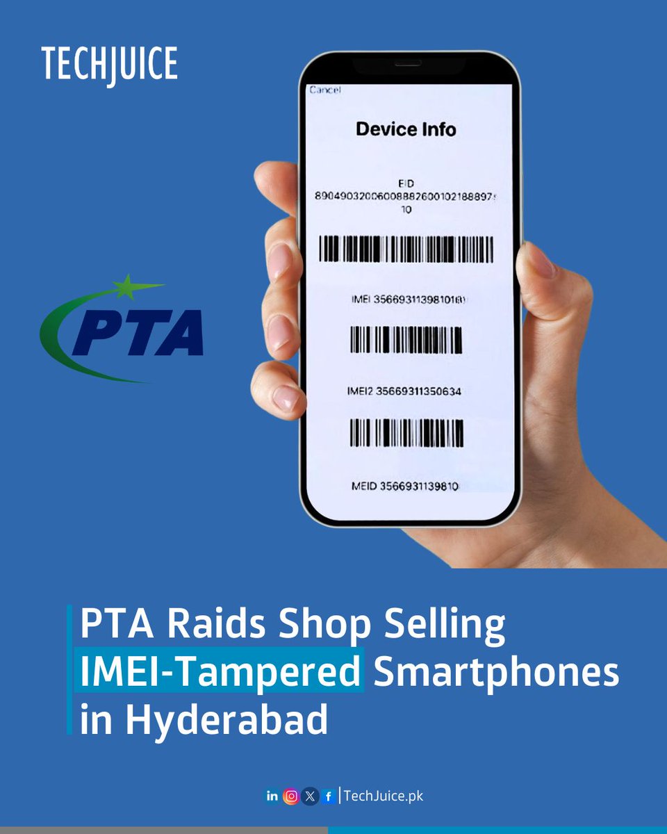TechJuicePk's tweet image. The Pakistan Telecommunication Authority (PTA) and the National Cyber Crime Investigation Agency (NCCIA) have intensified actions against illegal IMEI tampering and unlawful SIM issuance.

#PTA #NCCIA #TelecomSecurity #IMEITampering #SIMFraud #CyberSecurity