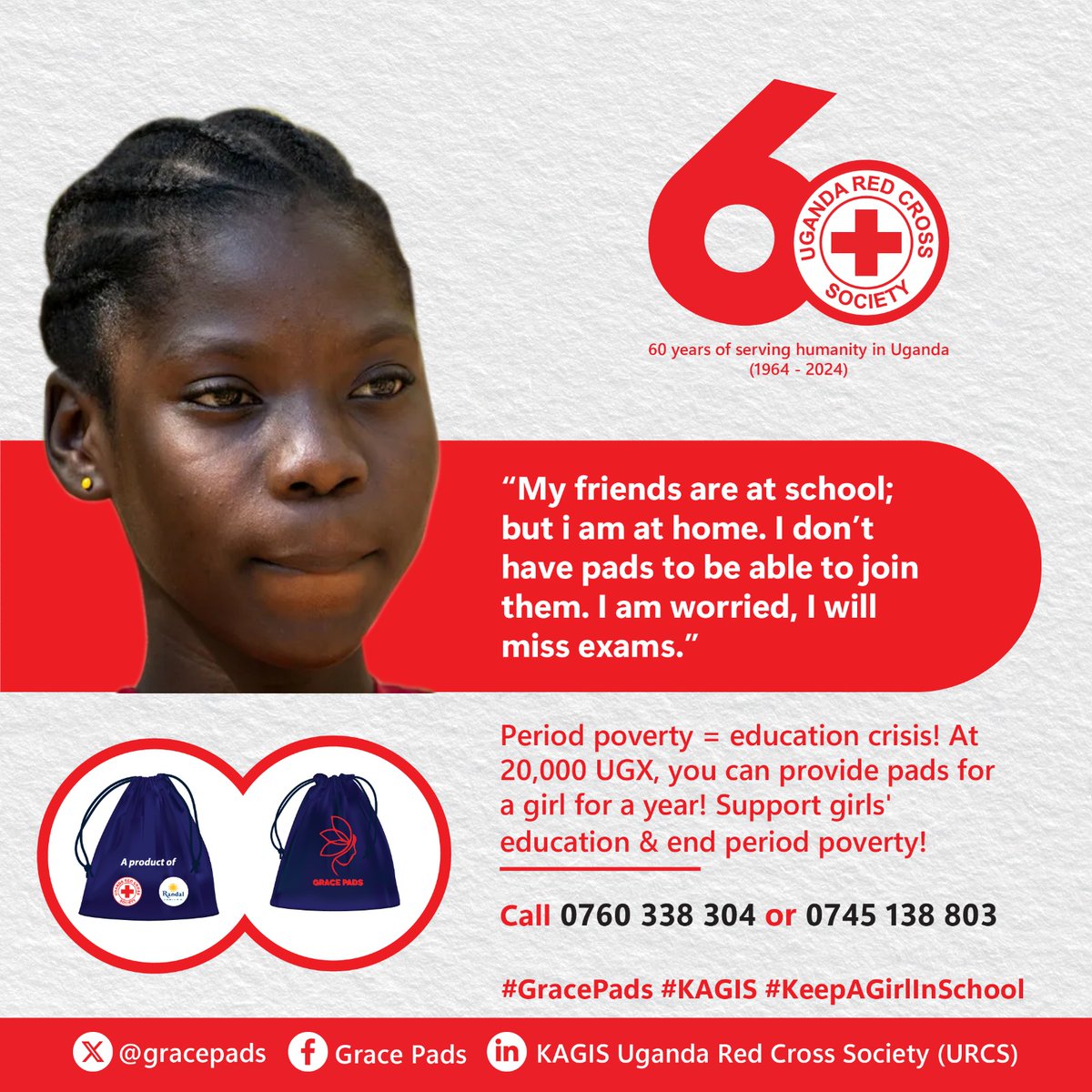 UgandaRedCross's tweet photo. 👠🧣Grace Pads are reusable sanitary pads produced by the Uganda Red Cross Society as part of our "Keep a Girl in School" (KAGIS) initiative. The pads are designed to address menstrual hygiene needs and reduce school absenteeism among vulnerable girls. A portion of the pads are donated to girls in need, while the rest are sold at a subsidized price. 

📌Purpose

Grace Pads aim to keep girls in school by providing them with a reliable and affordable menstrual hygiene solution. 

🔗 Production

The pads are produced by the Uganda Red Cross Society, with a focus on sustainability and local job creation. 

⚙️Partnerships

URCS has partnered with the Randal Charitable Foundation to expand the initiative and its impact. We seek more partnerships to expand reach and serve more vulnerable communities. 

💡Impact

The project  intends to benefit over 50,000 girls by providing them with access to reusable sanitary pads and reducing school dropouts. 

📌Sales and Distribution

A portion of the @gracepads are donated to vulnerable girls (20%), while the remaining pads (80%) are sold at a subsidized price through the Uganda Red Cross Society, for sustainability. 

🔗Availability / How can one get them?

The pads can be purchased from Uganda Red Cross offices or through designated numbers provided on promotional materials. 
#KAGIS #GracePads @EcobankUganda @inakasiita1 @UgandaRedCross