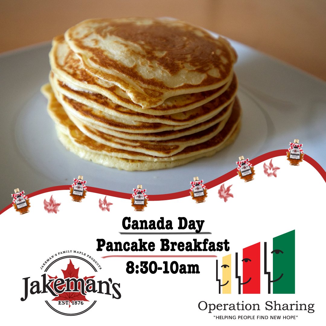 Jakeman's is sponsoring a Pancake Breakfast, with @operationsharingoxford. 🥞

When is it? Where is it?
🍁 Canada Day, July 1st 🍁 from 8:30am to 10:00am, at 22 Wilson Street, Woodstock.

This event is to celebrate Canada Day and for everyone to come together as a community and