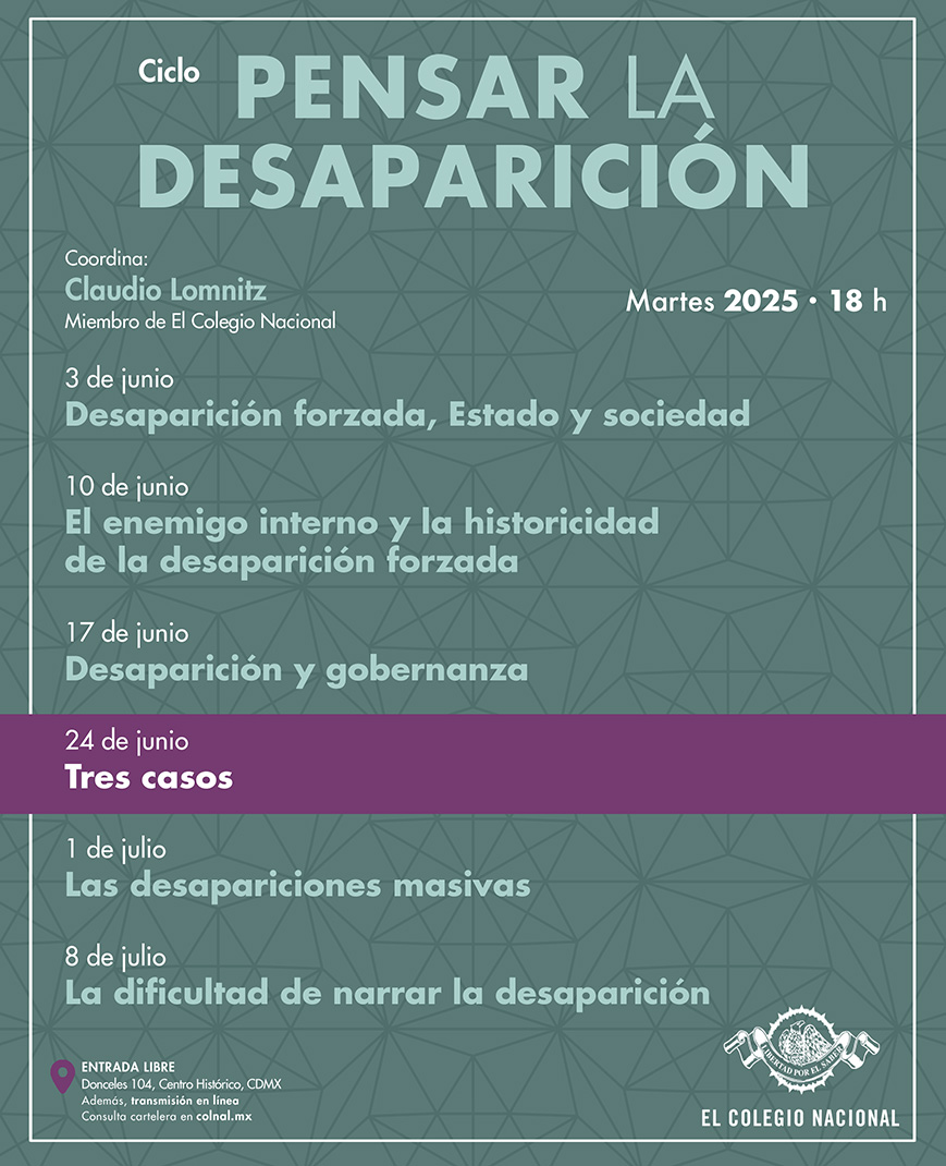 ColegioNal_mx's tweet image. 🔎👣🗂️El ciclo continuará el próximo #martes con @clomnitz, quien analizara puntualmente tres casos de sustracción de personas.

🔸 Martes 24 de junio · 18 h #entradalibre
🔸 Ciclo: Pensar la desaparición

📍 Actividad presencial

🌐 colnal.mx/agenda/tres-ca…

#LibertadPorElSaber…
