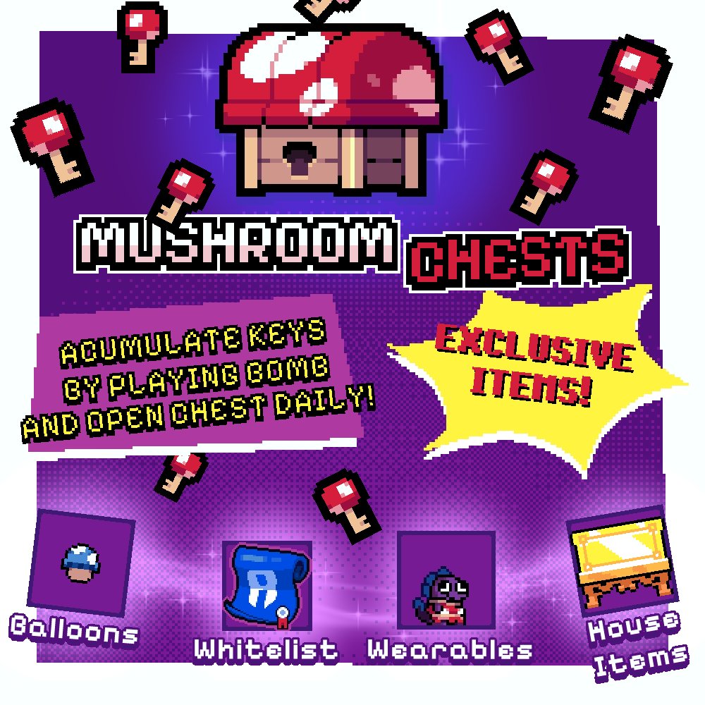 🍄Mushroom Chests are LIVE!

Earn Mushroom Keys by playing Dininho Bomb and open chests full of surprises!

🟣Exclusive collectibles
🟣WL for the Dininho Ronin Celebrative Mint
🟣Exclusive of the P2A phase!

➡️RT+LIKE+Drop your Ronin wallet (Some wallets will get WL)