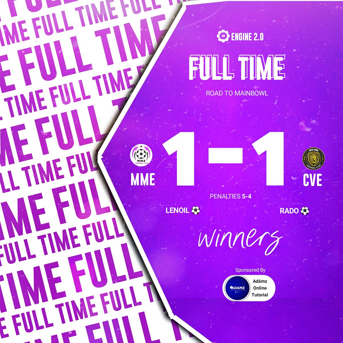 engine2_0's tweet image. ....where do we even start from ๐
MME are the new champions of "Engine 2.0 ๐โ๏ธ"
They defeated the Civil Lions 5-4 on penalties to make history as the first MME squad to win the tournament.
They came, they played, they conquered.
Engine 2.0 ๐โ๏ธ - more than a game.