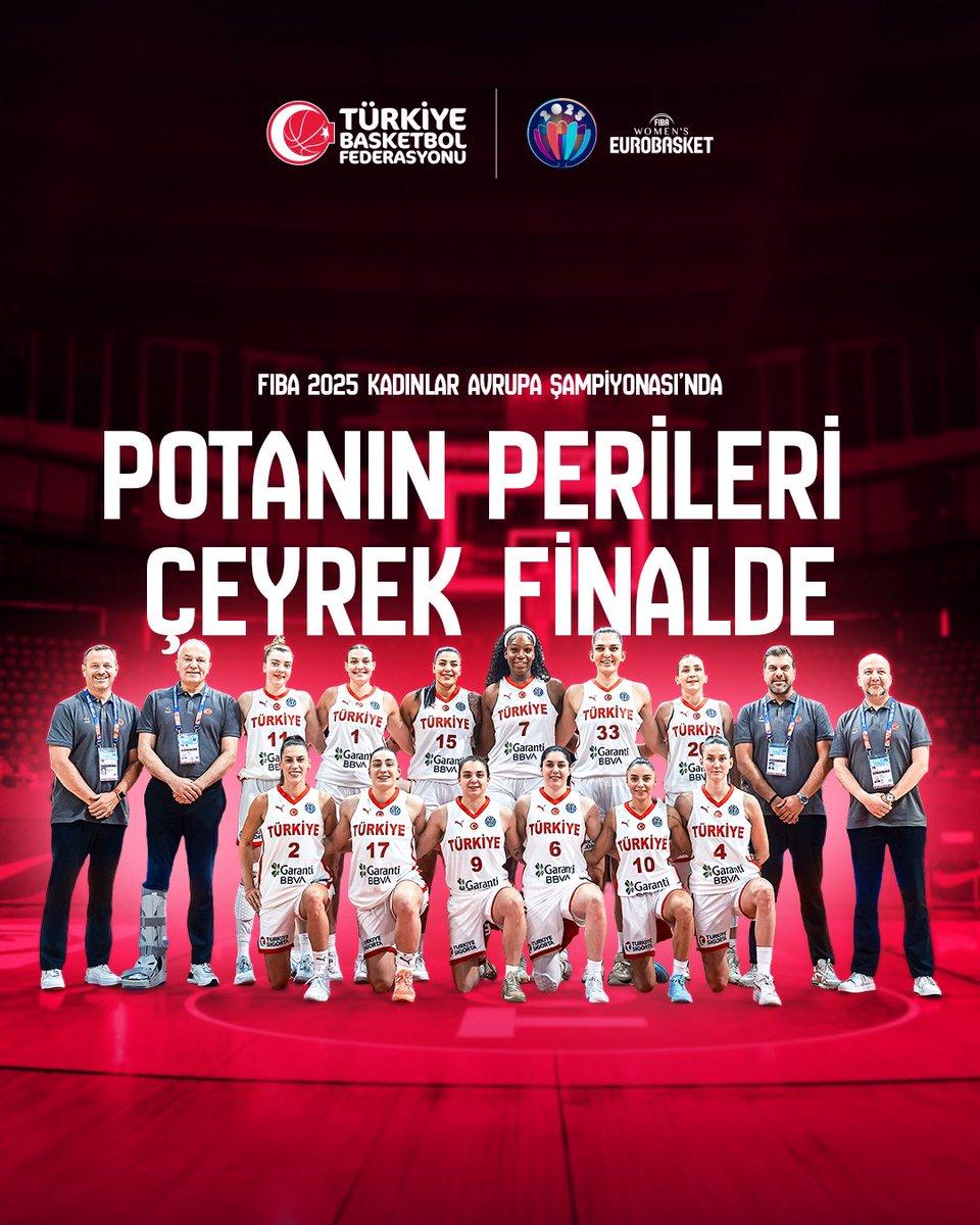 POTANIN PERİLERİ ÇEYREK FİNALDE 🇹🇷

FIBA 2025 Kadınlar Avrupa Şampiyonası A Grubu’nu 2. sırada tamamlayan A Kadın Milli Takımımız çeyrek finale yükseliyor! 

#BizBirlikteyiz #EuroBasketWomen