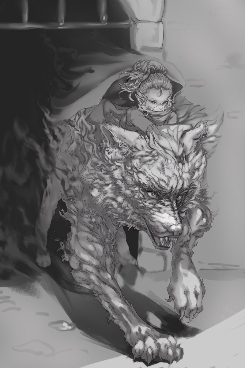 From the shadows of the dungeon gate, she emerges — silent, focused.
Her wolf, born of smoke and fury, moves like a curse unleashed.
They're not here to fight fair.
They're here to finish it.
#DnD #TTRPG #fantasyart #HurmaArt