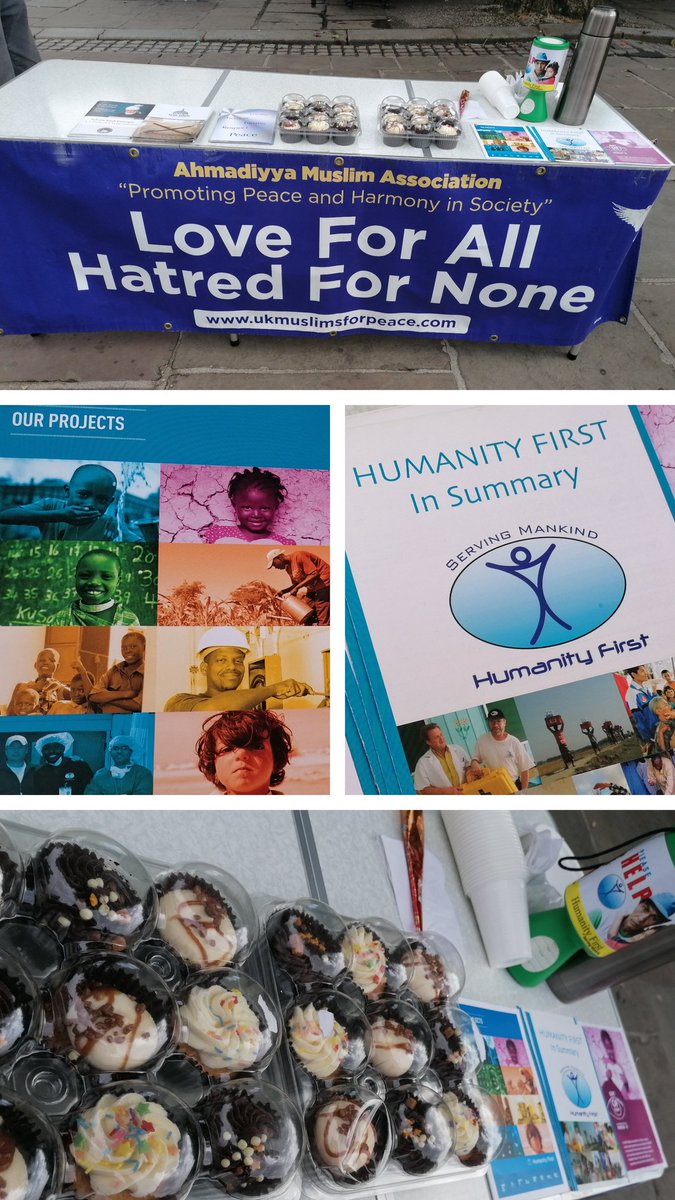 #Preston #Ahmadi Ladies raised funds for #HumanityFirst today amidst the sunshine and the showers, selling cakes, mint crush and Henna painting. Peace leaflets and True Islam leaflets were distributed and good will exchanged with all. Next time you see us come and say hello.