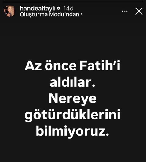 📌Fatih Altaylı hakkında YouTube sosyal medya kanalında  yaptığı yayında Cumhurbaşkanı Recep Tayyip Erdoğan’ı hedef alan tehdit içerikli sözleri nedeniyle Cumhurbaşkanı'nı Tehdit suçundan re’sen soruşturma başlatıldı.

Altaylı, soruşturma kapsamında gözaltına alındı.👍🏻