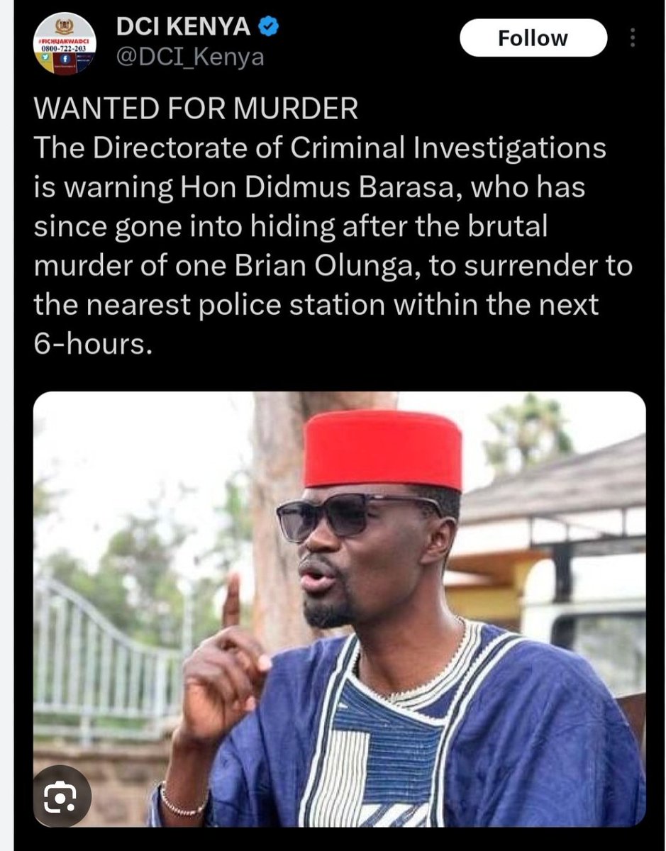 <a href="/DidmusWaBarasa/">Didmus Wekesa Barasa Mutua</a> <a href="/DrBKhalwale/">Dr Boni Khalwale, CBS</a> We want this man arrested <a href="/DCI_Kenya/">DCI KENYA</a> for Killing Brian Olunga in 2022. #JusticeforBrianOlunga