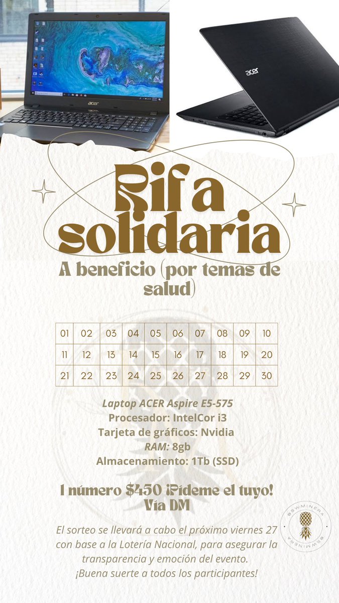 Preciosos y preciosas!! Tenemos una gran oportunidad de que se lleven una laptop ACER, es una RIFA CON CAUSA 💊🩺🥹🤗✨  Tenemos 30 numeritos, mayor información, respondemos DM 
Mucha suerte a los participantes!
#rifaconcausa <a href="/ImperioSwTlax/">Imperio Swinger Tlx</a>