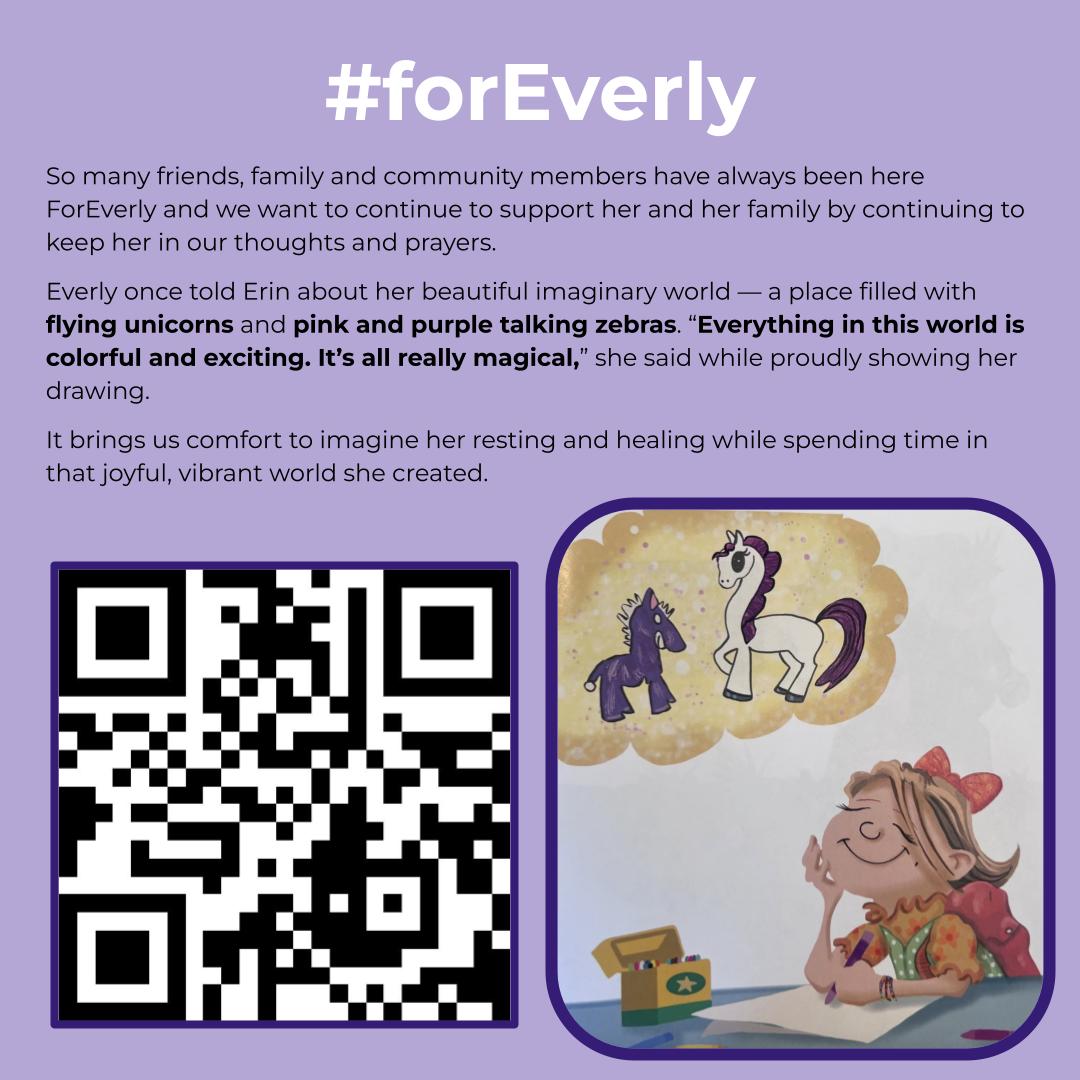 To support Everly and show your love, you can order a T-shirt inspired by her magical imagination. Proceeds go directly to supporting her journey.
👉 tinyurl.com/22ztntny
#EverlyStrong  #SupportEverly #TeamEverly #UnicornsAndZebras #HopeAndHealing #TShirtsForEverly