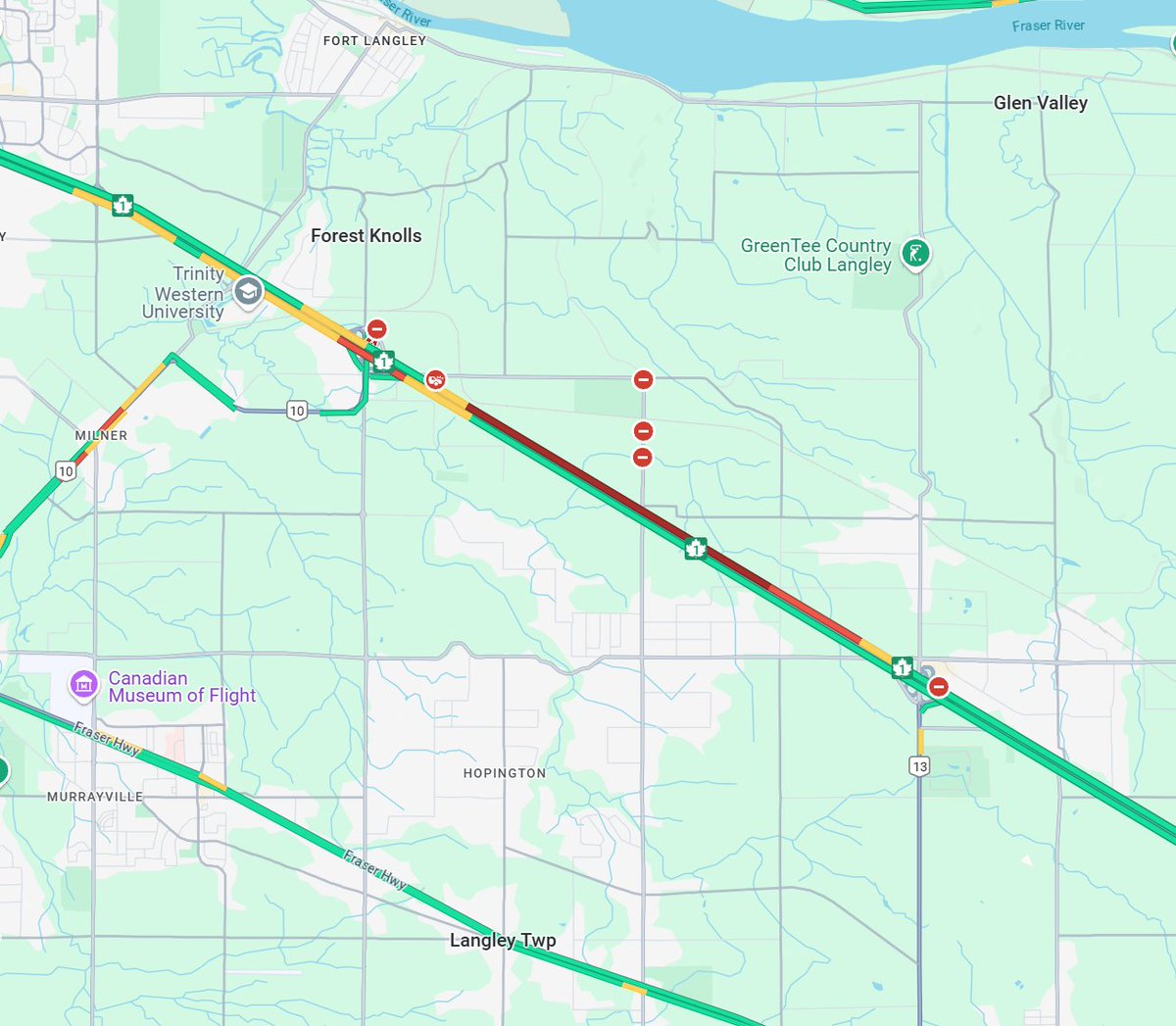 ⚠️ #BCHwy1 - A westbound vehicle incident has the left lane blocked before 232nd St. Crews are en route to assist. Expect delays. #LangleyBC #SurreyBC
