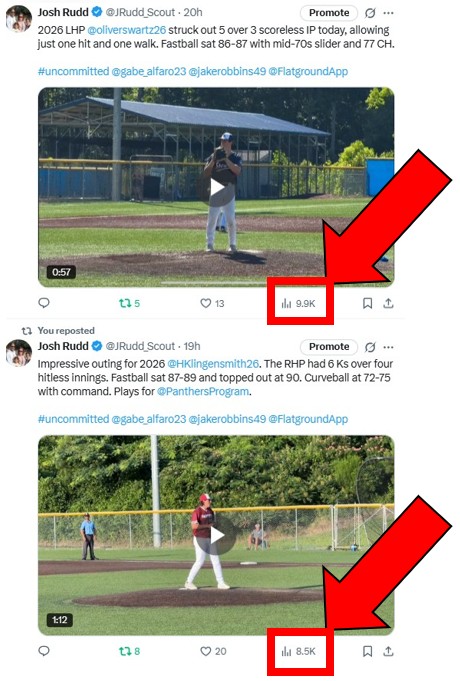 Josh Rudd (@jrudd_scout) on Twitter photo 🚨 RECRUIT TIP 🚨
You can pay hundreds of dollars to go to a showcase and get in front of some coaches.
Or, you can tag <a href="/FlatgroundApp/">FLATGROUND Pitching</a> & <a href="/FlatgroundBats/">FLATGROUND Hitting</a> FOR FREE and be seen by thousands. 🚨 RECRUIT TIP 🚨
You can pay hundreds of dollars to go to a showcase and get in front of some coaches.
Or, you can tag <a href="/FlatgroundApp/">FLATGROUND Pitching</a> & <a href="/FlatgroundBats/">FLATGROUND Hitting</a> FOR FREE and be seen by thousands.