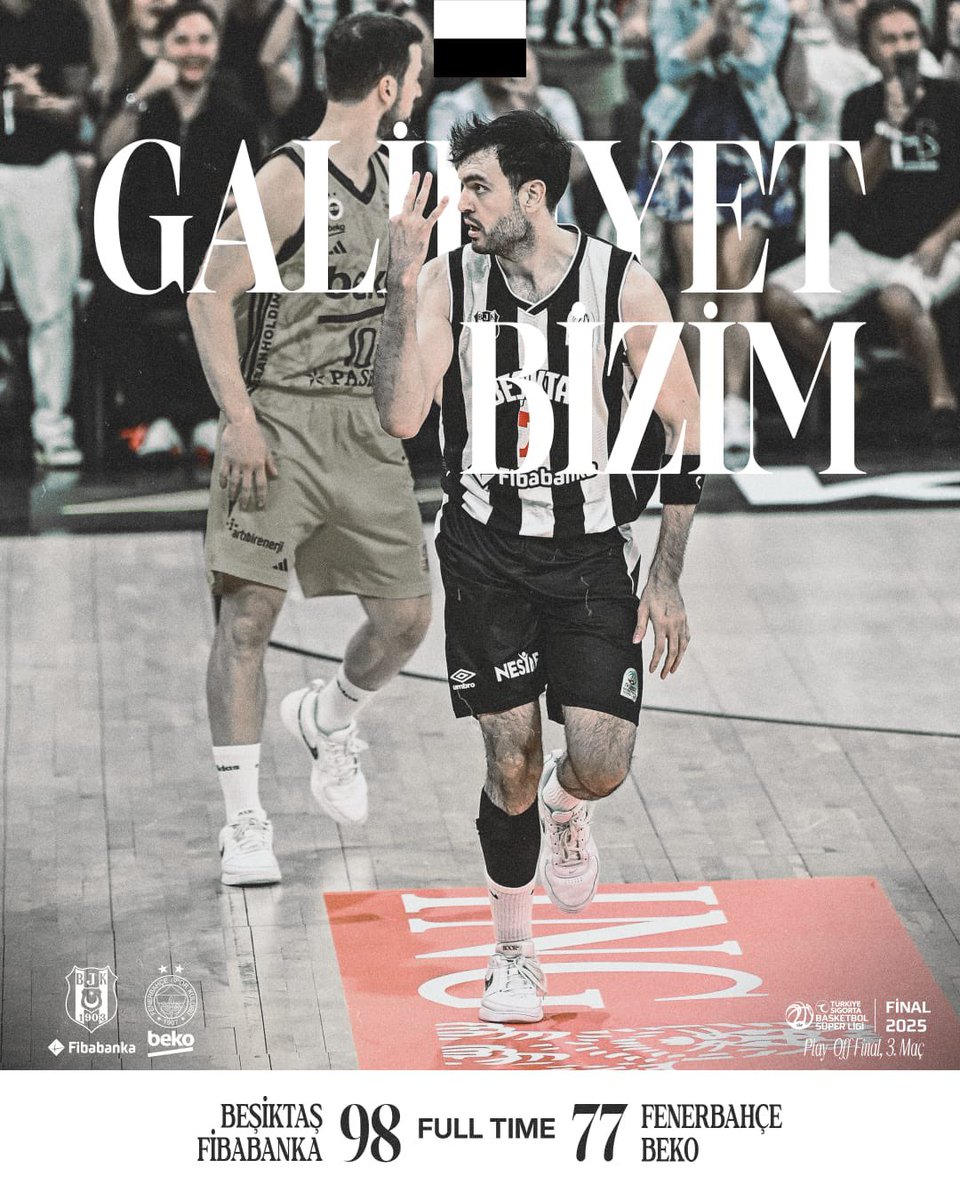 🦅🦅🦅
Basketbol Süper Ligi play‑off final serisinin üçüncü maçında Fenerbahçe Beko’yu 98‑77 yenerek seriyi 2‑1 yapan Beşiktaş Fibabanka'mızı kutluyorum.
#TogetherWeRise