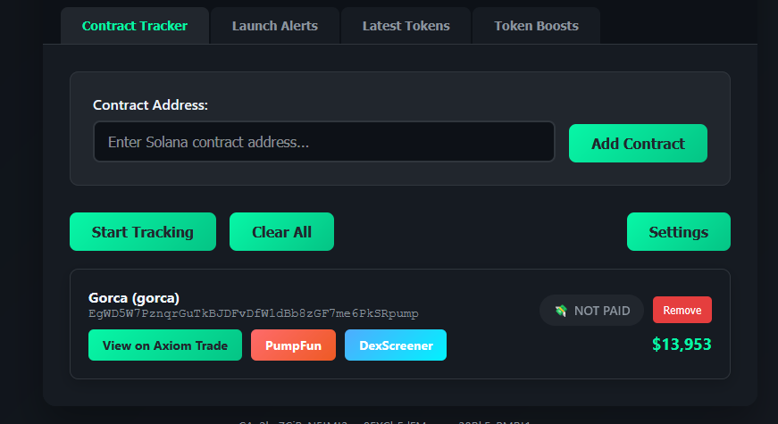 Tracked contracts will now show and update the marketcap appropriately.