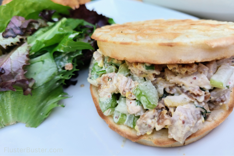 Turn your leftover fried chicken into a mouthwatering salad and serve it on waffles for a unique twist on chicken &amp; waffles! 🧇🍗 This simple recipe saves time, reduces waste, and tastes amazing. Perfect for busy, budget-conscious cooks! #SimpleRecipe bit.ly/2wF2qxL