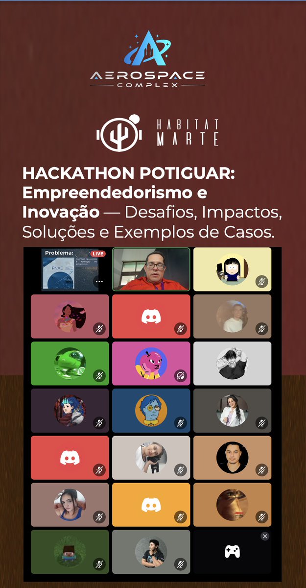 Participação no HACKATHON POTIGUAR:
Empreendedorismo e Inovação — Desafios, Impactos, Soluções e Exemplos de Casos.
O evento aconteceu no Discord.
Falando sobre:
•O que os astronautas podem ensinar aos negócios;
•Cosmorganização: organizações inspiradas pelo cosmos