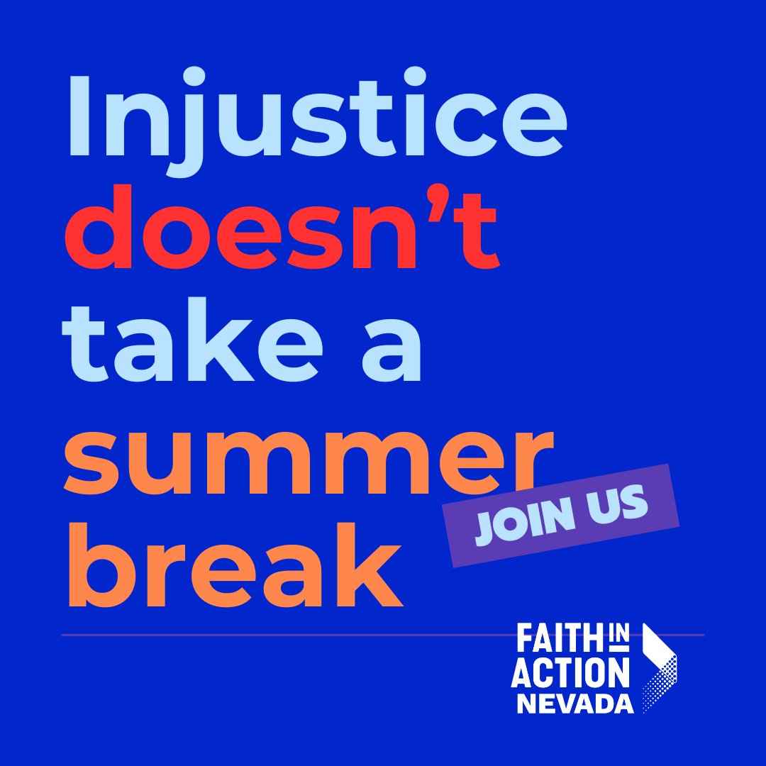 Injustice doesn’t take a summer break ☀️

As temps rise, so does our urgency to build power
Join us as we organize for a future where everyone has a safe home, clean air, and a voice

Sign up to join us: bit.ly/40tZAWZ

#JusticeInNevada #FaithInAction #OrganizeForChange