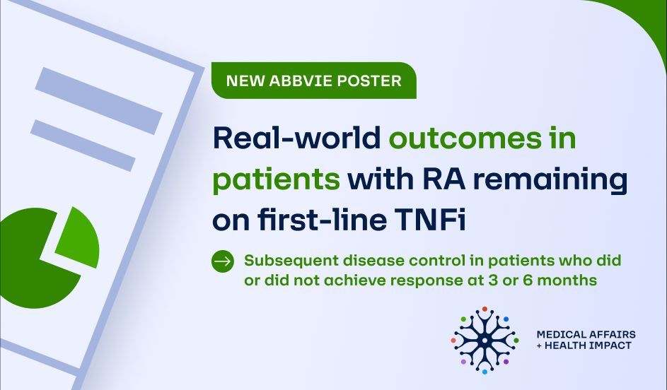 POSTER HALL PRESENTATION: Sponsored by AbbVie Medical Affairs + Health Impact.

NEW real-world study of treatment response in patients with RA on first-line TNFi.

🗓️ At 12 months, the majority of patients without initial treatment response did not achieve subsequent response.