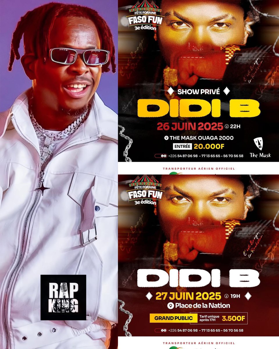 rapking634's tweet photo. 🚨BOOM| SHOGÜN annonce deux nouvelles dates à Ouagadougou au Burkina Faso 🇧🇫 🤩🔥
Didi B 🗣️ : « 26 & 27 Juin. Le Bayota descend sur Ouaga. 🚀🌍 #GeniusTour »
@rapking634…✍🏾 https://t.co/kUzXrXzTaE