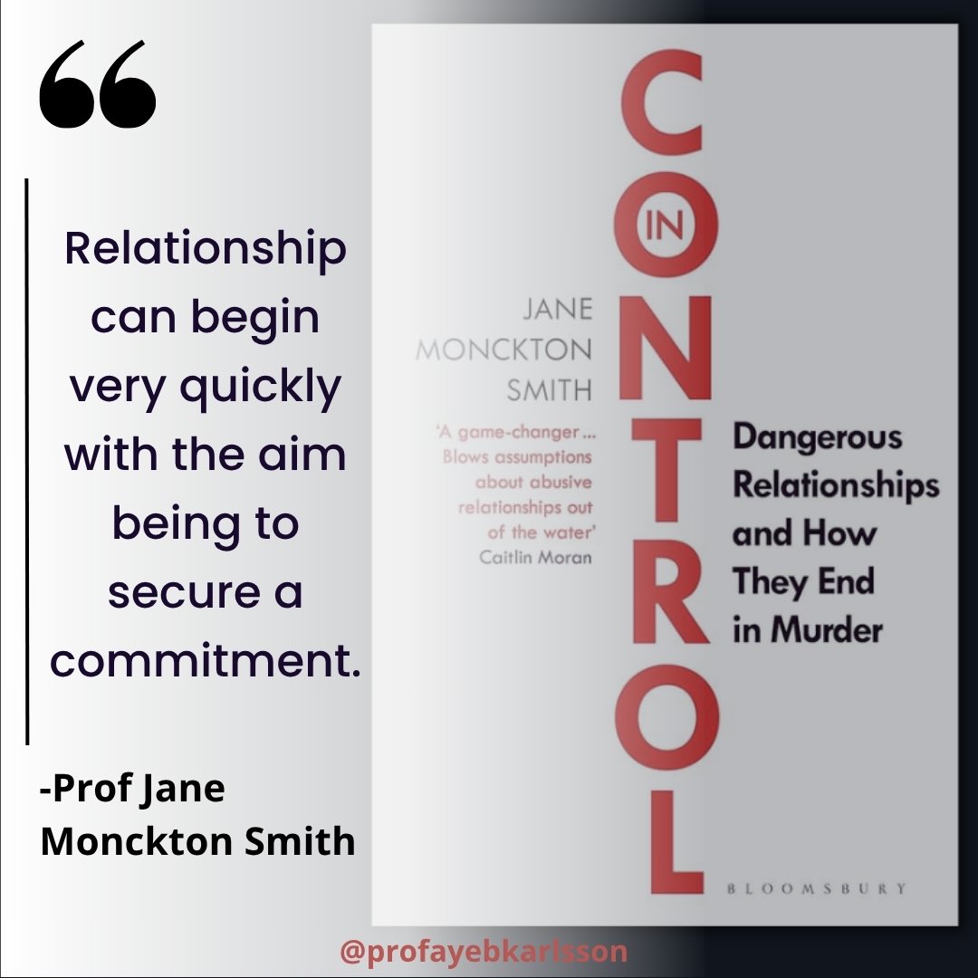 Assoc Prof Sonja Ayeb-Karlsson (@drayebkarlsson) on Twitter photo “Relationship can begin very quickly with the aim being to secure a commitment.”
<a href="/JMoncktonSmith/">Prof Jane Monckton Smith OBE</a>
#coercivecontrol
#homicidetimeline
#domesticviolence
#powerandcontrol
#domesticabuse “Relationship can begin very quickly with the aim being to secure a commitment.”
<a href="/JMoncktonSmith/">Prof Jane Monckton Smith OBE</a>
#coercivecontrol
#homicidetimeline
#domesticviolence
#powerandcontrol
#domesticabuse