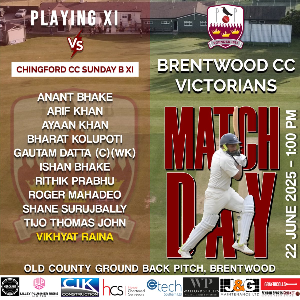 Brentwood Cricket Club (@brentwood_cc) on Twitter photo Here's our Victorians team to face <a href="/Chingford_CC/">Chingford Cricket Club</a> tomorrow on the back pitch - 22/06/2025๐ช๐พ๐ช๐พ๐๐๐๐ Here's our Victorians team to face <a href="/Chingford_CC/">Chingford Cricket Club</a> tomorrow on the back pitch - 22/06/2025๐ช๐พ๐ช๐พ๐๐๐๐