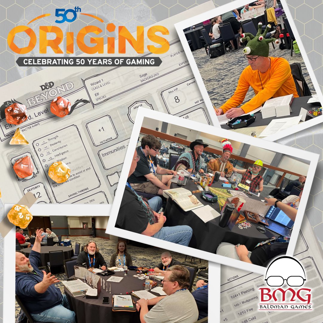 baldmangames's tweet image. Past the halfway point at Origins Game Fair and our D&amp;amp;D game slots have been nothing but full of characters! #OriginsGameFair #Origins2025 @originsgames #DnD @Wizards_DnD