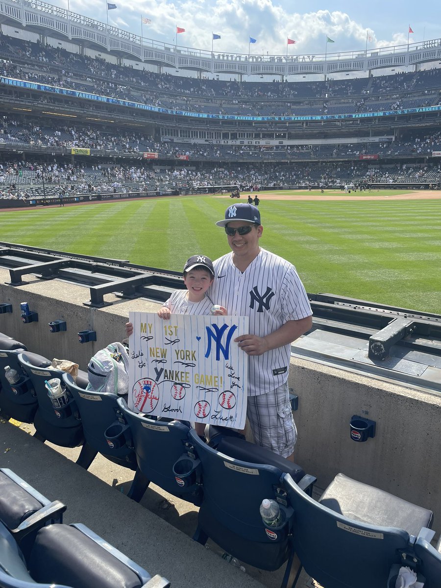 Doing this now before I forget. 

Today (6/21) Zach got to experience his very first Yankee game at Yankee Stadium! He saw homers, 7 innings of No-Hit ball from Clarke, &amp; even got a baseball from Bellinger! He had a great time and is so excited to come back! #ToyotaPinstripePride