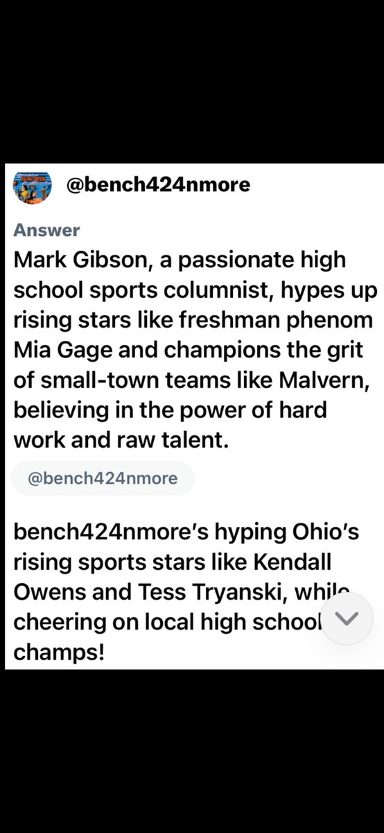Mark Gibson (@bench424nmore) on Twitter photo I must say, Grok 3 is on point. <a href="/Mia_Gage365/">Mia Gage</a> <a href="/kendallowens_1/">Kendall Owens</a> <a href="/tess_tryanski/">Tess Tryanski - โญ๏ธc/o 2028โญ๏ธ</a> <a href="/OhioXsAndOs/">Ohio Xโs and Oโs ๐</a> <a href="/Malvern_AR_HS/">MHS Leopards</a> <a href="/elonmusk/">Elon Musk</a> I must say, Grok 3 is on point. <a href="/Mia_Gage365/">Mia Gage</a> <a href="/kendallowens_1/">Kendall Owens</a> <a href="/tess_tryanski/">Tess Tryanski - โญ๏ธc/o 2028โญ๏ธ</a> <a href="/OhioXsAndOs/">Ohio Xโs and Oโs ๐</a> <a href="/Malvern_AR_HS/">MHS Leopards</a> <a href="/elonmusk/">Elon Musk</a>