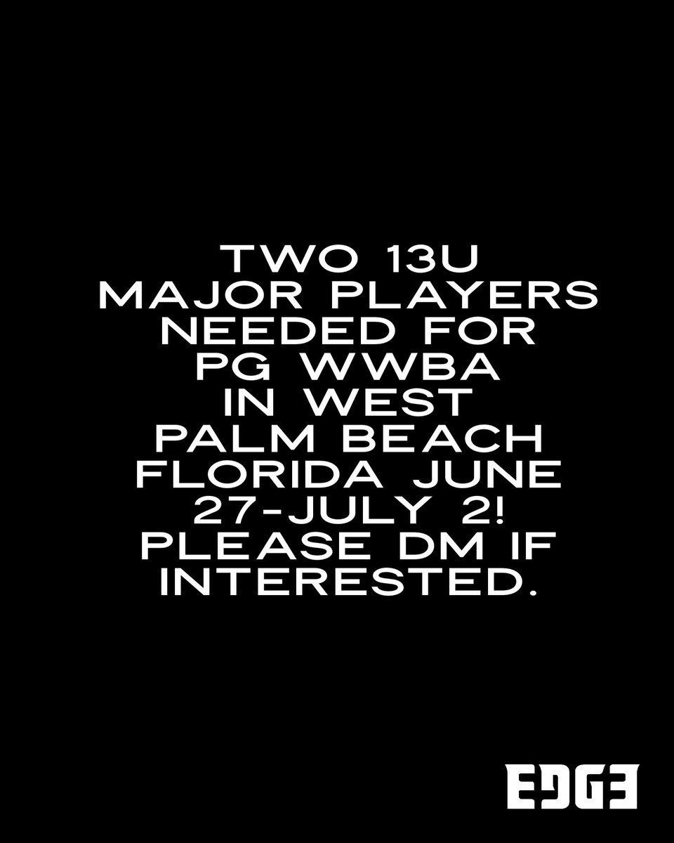 Due to recent injuries, we have two spots open for the 13u @pgyouthbb WWBA in West Palm Beach June 27-July 2. If you are a MAJOR player and interested, please DM us!
