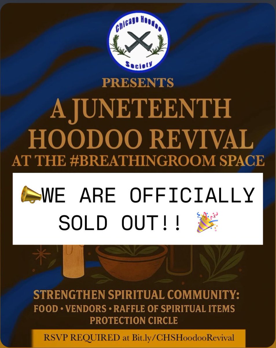 We're so excited to see you! We're now SOLD OUT of tickets for the 1st Annual Juneteenth Hoodoo Revival 🎉

It's gonna be a HOT weekend and this is an indoor / outdoor event so remember to stay safe &amp; stay hydrated!!